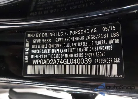 2016 Porsche Panamera E-Hybrid S from USA, damaged, VIN WP0AD2A74GL040039